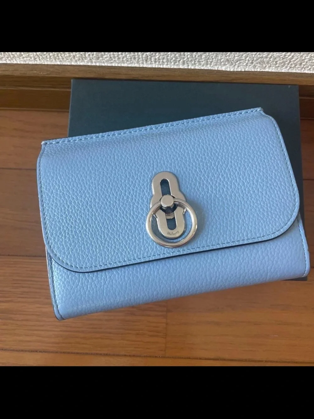 Mulberry Light Blue Pebbled Leather Wallet with Silver Hardware